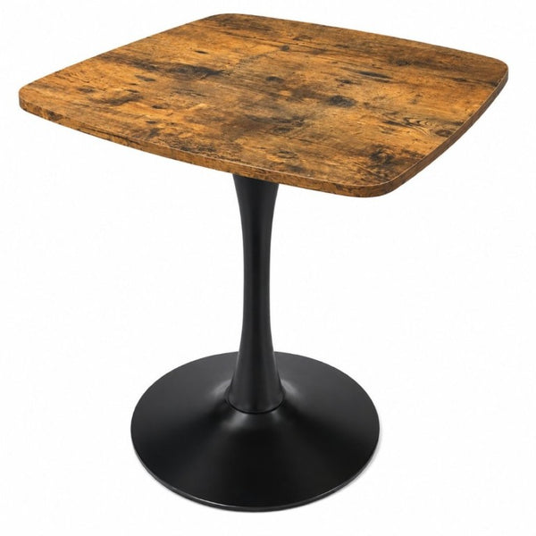 English Elm Square Tulip Pedestal Dining Table Rustic Brown MDF Top Matte Black Base Bistro W3590P507289