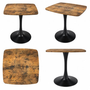 English Elm Square Tulip Pedestal Dining Table Rustic Brown MDF Top Matte Black Base Bistro W3590P507289
