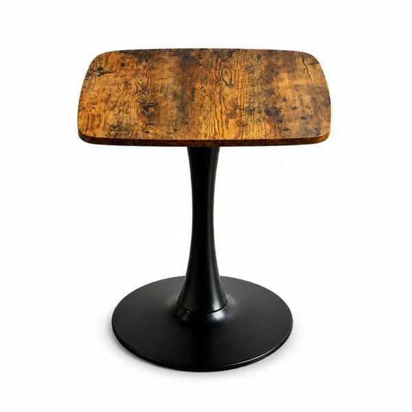 English Elm Square Tulip Pedestal Dining Table Rustic Brown MDF Top Matte Black Base Bistro W3590P507289