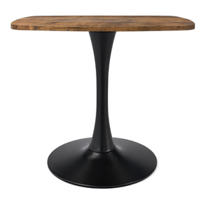 English Elm Square Tulip Pedestal Dining Table Rustic Brown MDF Top Matte Black Base Bistro W3590P507289