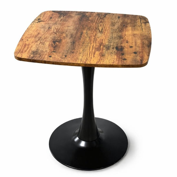 English Elm Square Tulip Pedestal Dining Table Rustic Brown MDF Top Matte Black Base Bistro W3590P507289