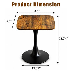 English Elm Square Tulip Pedestal Dining Table Rustic Brown MDF Top Matte Black Base Bistro W3590P507289
