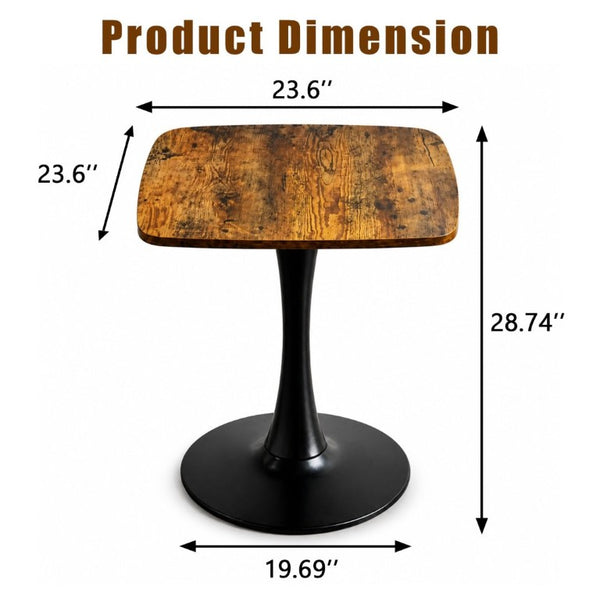 English Elm Square Tulip Pedestal Dining Table Rustic Brown MDF Top Matte Black Base Bistro W3590P507289