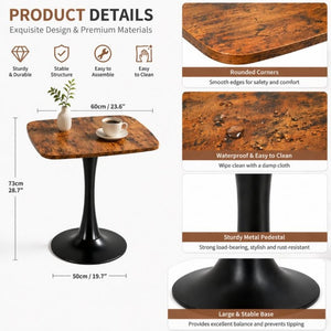 English Elm Square Tulip Pedestal Dining Table Rustic Brown MDF Top Matte Black Base Bistro W3590P507289