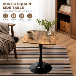 English Elm Square Tulip Pedestal Dining Table Rustic Brown MDF Top Matte Black Base Bistro W3590P507289