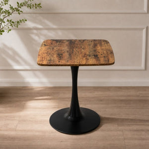 English Elm Square Tulip Pedestal Dining Table Rustic Brown MDF Top Matte Black Base Bistro W3590P507289