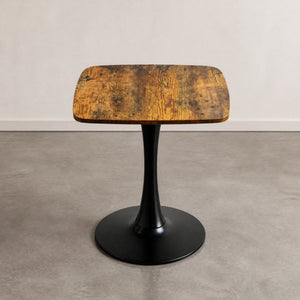 English Elm Square Tulip Pedestal Dining Table Rustic Brown MDF Top Matte Black Base Bistro W3590P507289