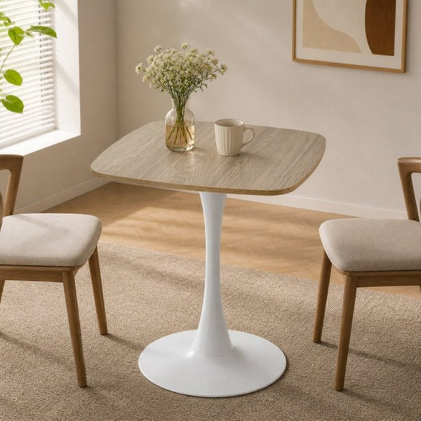 English Elm Square Tulip Pedestal Dining Table Faux Oak MDF Top Mid-Century Bistro for Small Spaces W3590P507315