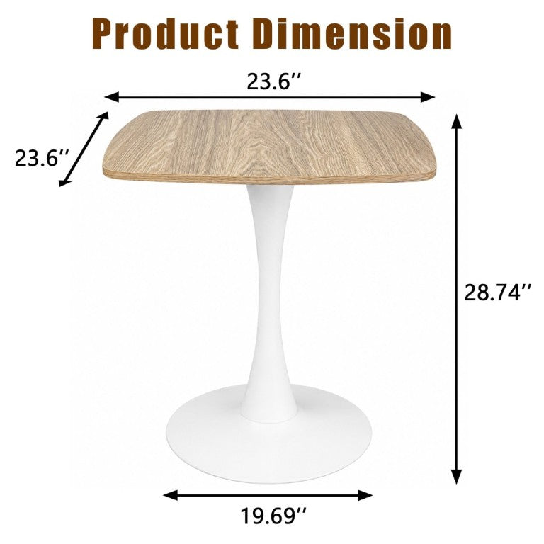 English Elm Square Tulip Pedestal Dining Table Faux Oak MDF Top Mid-Century Bistro for Small Spaces W3590P507315