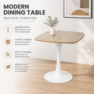 English Elm Square Tulip Pedestal Dining Table Faux Oak MDF Top Mid-Century Bistro for Small Spaces W3590P507315