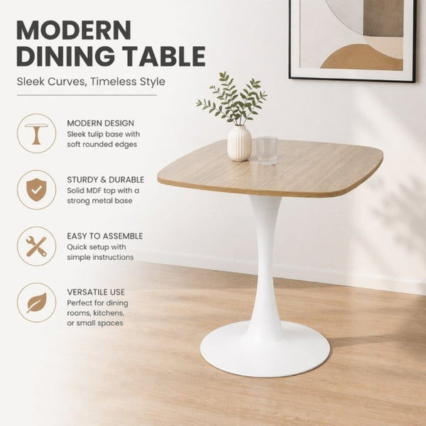 English Elm Square Tulip Pedestal Dining Table Faux Oak MDF Top Mid-Century Bistro for Small Spaces W3590P507315