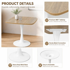 English Elm Square Tulip Pedestal Dining Table Faux Oak MDF Top Mid-Century Bistro for Small Spaces W3590P507315