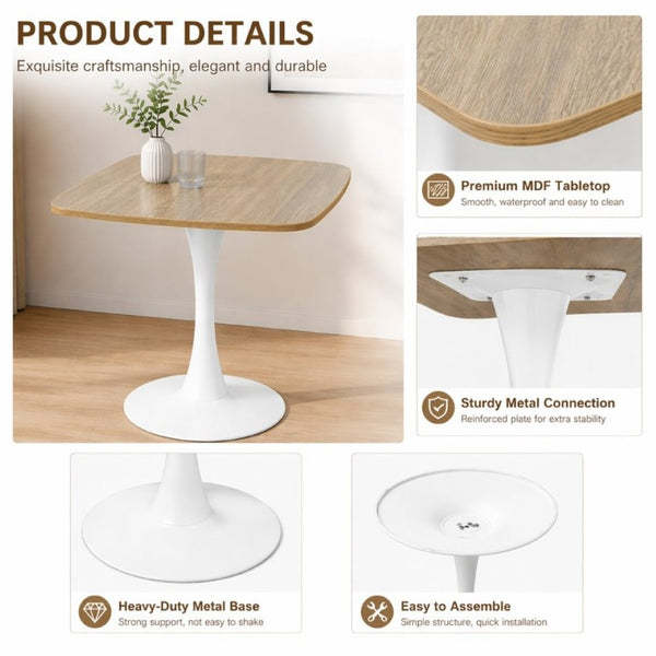 English Elm Square Tulip Pedestal Dining Table Faux Oak MDF Top Mid-Century Bistro for Small Spaces W3590P507315