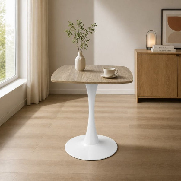 English Elm Square Tulip Pedestal Dining Table Faux Oak MDF Top Mid-Century Bistro for Small Spaces W3590P507315