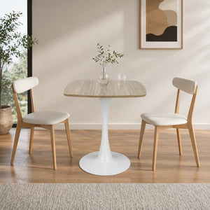 English Elm Square Tulip Pedestal Dining Table Faux Oak MDF Top Mid-Century Bistro for Small Spaces W3590P507315