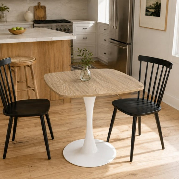 English Elm Square Tulip Pedestal Dining Table Faux Oak MDF Top Mid-Century Bistro for Small Spaces W3590P507315