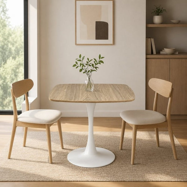 English Elm Square Tulip Pedestal Dining Table Faux Oak MDF Top Mid-Century Bistro for Small Spaces W3590P507315