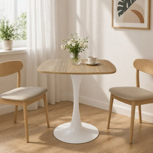 English Elm Square Tulip Pedestal Dining Table Faux Oak MDF Top Mid-Century Bistro for Small Spaces W3590P507315