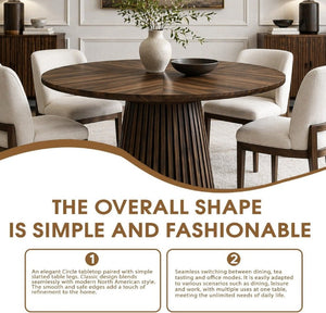 English Elm Walnut-Colored Round Dining Table Solid Wood Legs MDF Top Modern Space Saving Design W3590P507493