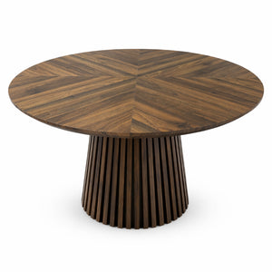 English Elm Walnut-Colored Round Dining Table Solid Wood Legs MDF Top Modern Space Saving Design W3590P507493