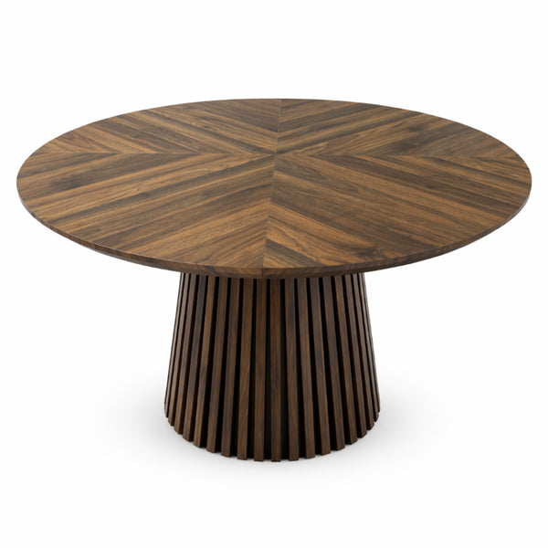 English Elm Walnut-Colored Round Dining Table Solid Wood Legs MDF Top Modern Space Saving Design W3590P507493