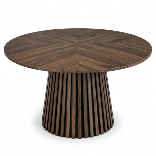 English Elm Walnut-Colored Round Dining Table Solid Wood Legs MDF Top Modern Space Saving Design W3590P507493