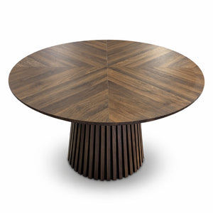 English Elm Walnut-Colored Round Dining Table Solid Wood Legs MDF Top Modern Space Saving Design W3590P507493