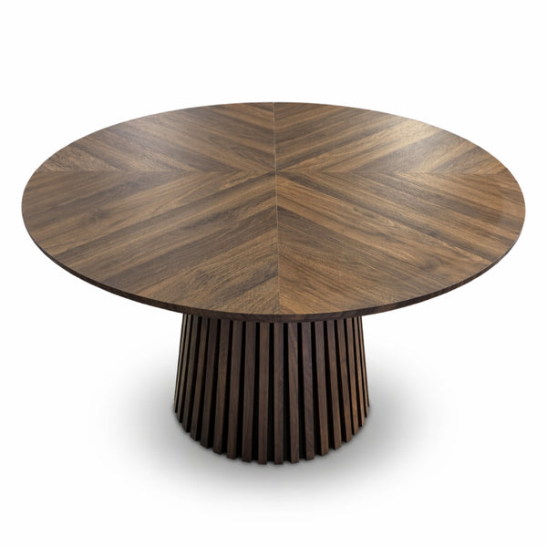 English Elm Walnut-Colored Round Dining Table Solid Wood Legs MDF Top Modern Space Saving Design W3590P507493
