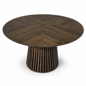 English Elm Walnut-Colored Round Dining Table Solid Wood Legs MDF Top Modern Space Saving Design W3590P507493