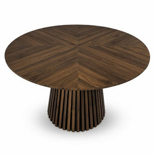 English Elm Walnut-Colored Round Dining Table Solid Wood Legs MDF Top Modern Space Saving Design W3590P507493