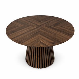 English Elm Walnut-Colored Round Dining Table Solid Wood Legs MDF Top Modern Space Saving Design W3590P507493