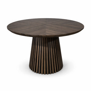 English Elm Walnut-Colored Round Dining Table Solid Wood Legs MDF Top Modern Space Saving Design W3590P507493