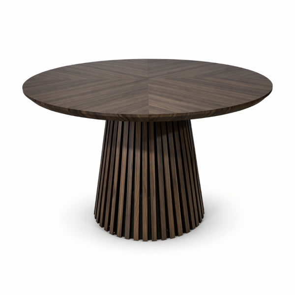 English Elm Walnut-Colored Round Dining Table Solid Wood Legs MDF Top Modern Space Saving Design W3590P507493
