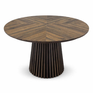 English Elm Walnut-Colored Round Dining Table Solid Wood Legs MDF Top Modern Space Saving Design W3590P507493