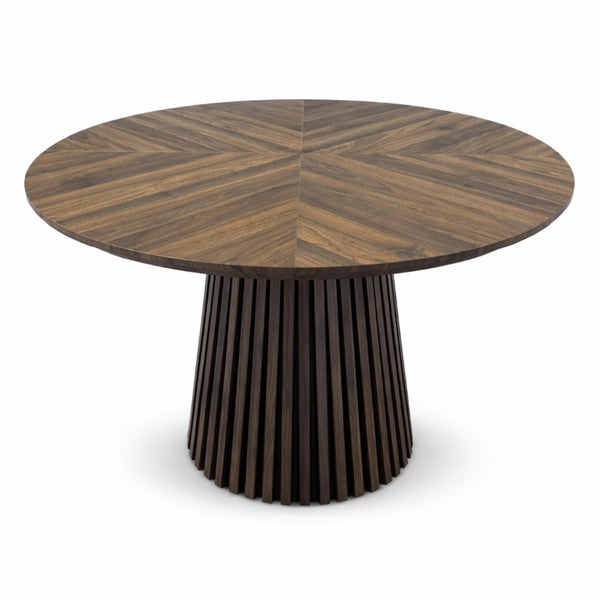English Elm Walnut-Colored Round Dining Table Solid Wood Legs MDF Top Modern Space Saving Design W3590P507493