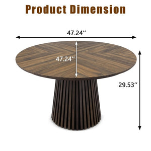 English Elm Walnut-Colored Round Dining Table Solid Wood Legs MDF Top Modern Space Saving Design W3590P507493
