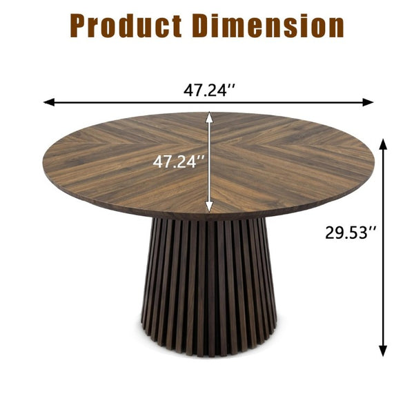 English Elm Walnut-Colored Round Dining Table Solid Wood Legs MDF Top Modern Space Saving Design W3590P507493