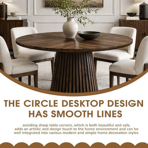 English Elm Walnut-Colored Round Dining Table Solid Wood Legs MDF Top Modern Space Saving Design W3590P507493