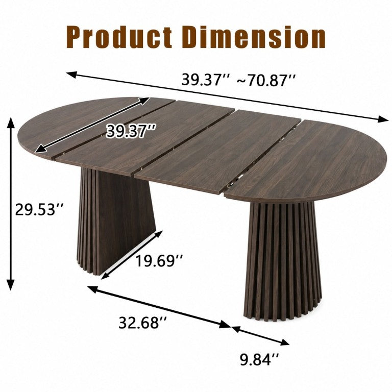 English Elm Walnut-Colored Extendable Oval Dining Table with Slatted Legs for Modern Interiors W3590P509604