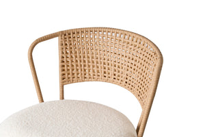 English Elm Barstools Set of 2 Woven Rattan Back Linen Seat Mid-century Boho Kitchen Island W3590P510325