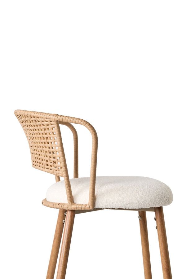 English Elm Barstools Set of 2 Woven Rattan Back Linen Seat Mid-century Boho Kitchen Island W3590P510325