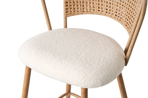 English Elm Barstools Set of 2 Woven Rattan Back Linen Seat Mid-century Boho Kitchen Island W3590P510325
