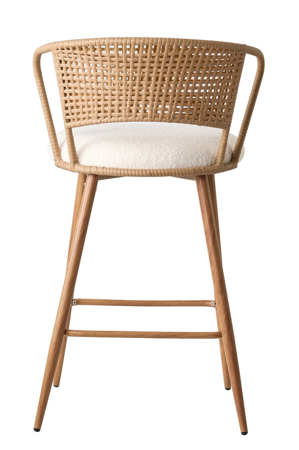 English Elm Barstools Set of 2 Woven Rattan Back Linen Seat Mid-century Boho Kitchen Island W3590P510325