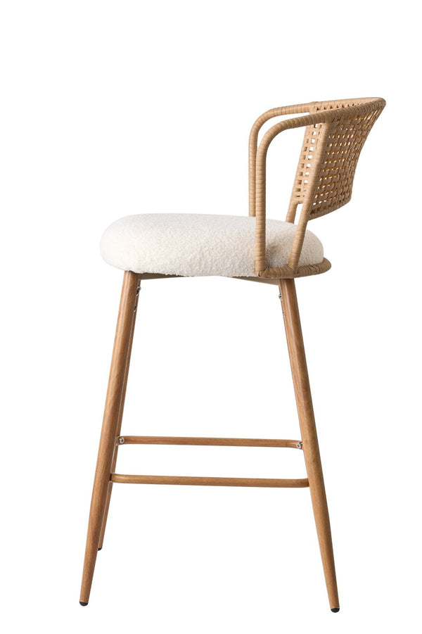 English Elm Barstools Set of 2 Woven Rattan Back Linen Seat Mid-century Boho Kitchen Island W3590P510325