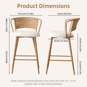 English Elm Barstools Set of 2 Woven Rattan Back Linen Seat Mid-century Boho Kitchen Island W3590P510325