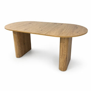 English Elm 70.8 Inch Oval Dining Table Seats 6 Wood Grain MDF Top Slatted Base Modern Farmhouse W3590P534626