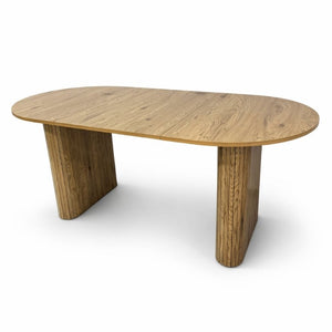English Elm 70.8 Inch Oval Dining Table Seats 6 Wood Grain MDF Top Slatted Base Modern Farmhouse W3590P534626