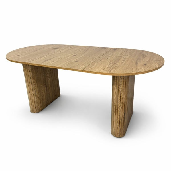 English Elm 70.8 Inch Oval Dining Table Seats 6 Wood Grain MDF Top Slatted Base Modern Farmhouse W3590P534626