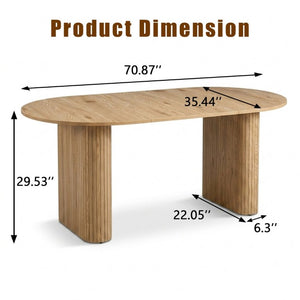 English Elm 70.8 Inch Oval Dining Table Seats 6 Wood Grain MDF Top Slatted Base Modern Farmhouse W3590P534626