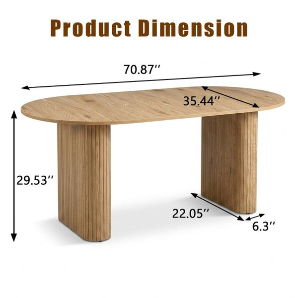 English Elm 70.8 Inch Oval Dining Table Seats 6 Wood Grain MDF Top Slatted Base Modern Farmhouse W3590P534626